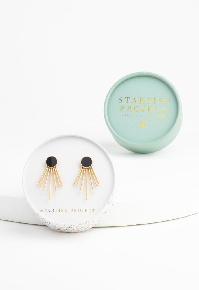 Caroline Stud & Fringe Earrings in Midnight