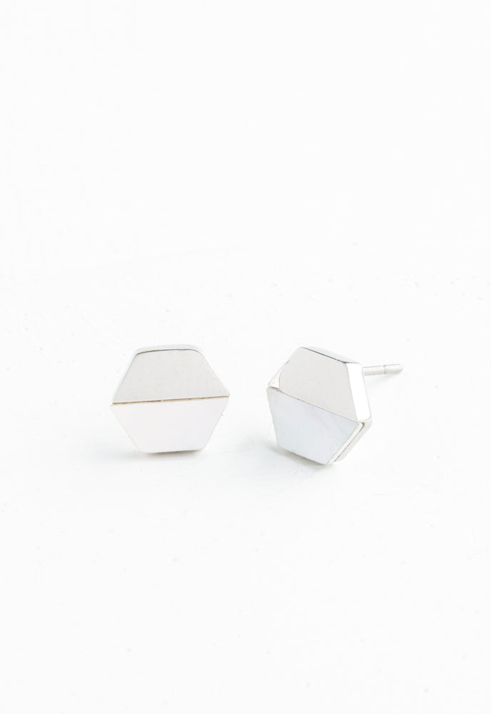 Dorothy Hexagon Shell Stud Earrings