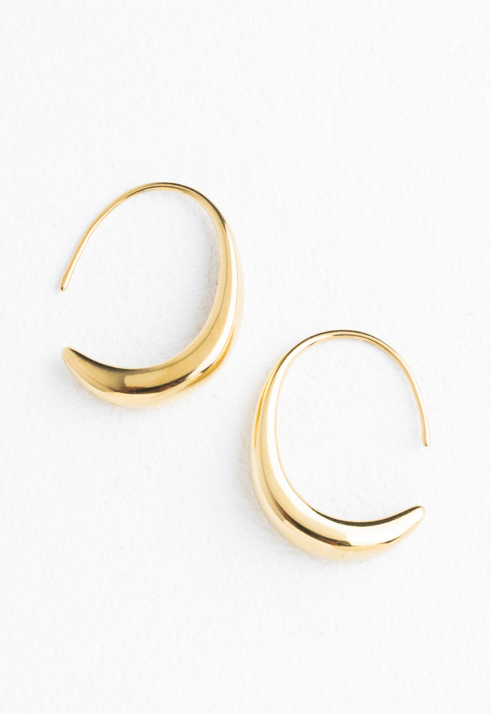 Crescent Moon Thread Drop Earrings in Gold