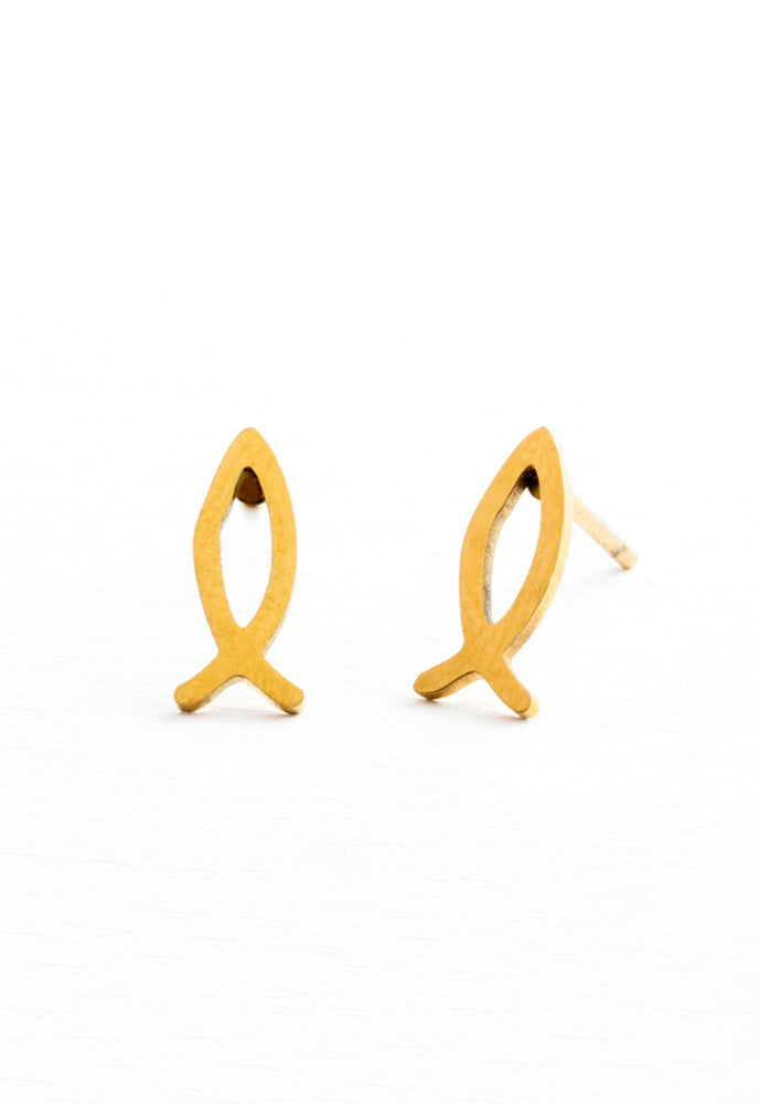 Ichthus Fish Studs in Gold
