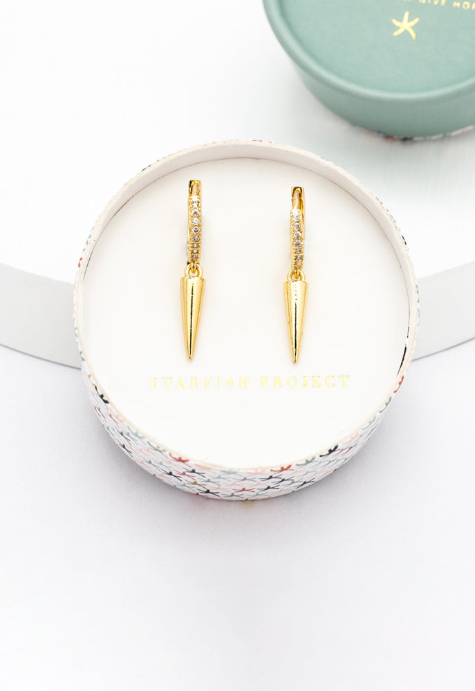 Golden Spike Paved Huggie Hoop Earrings