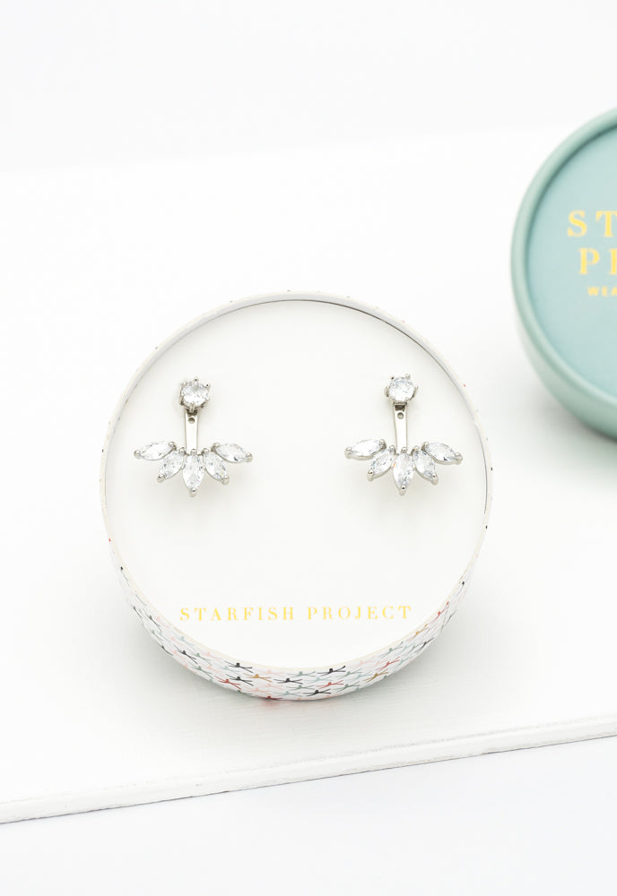 Shine Together 2pc Marquise Cut Zircon and Platinum Ear Jacket Earrings