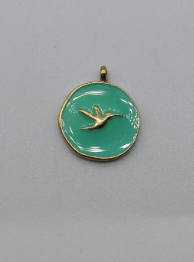 Aqua enamel pendant whit a hummingbird pendant