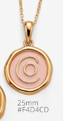 25mm gold pendant necklace with Pink enamel