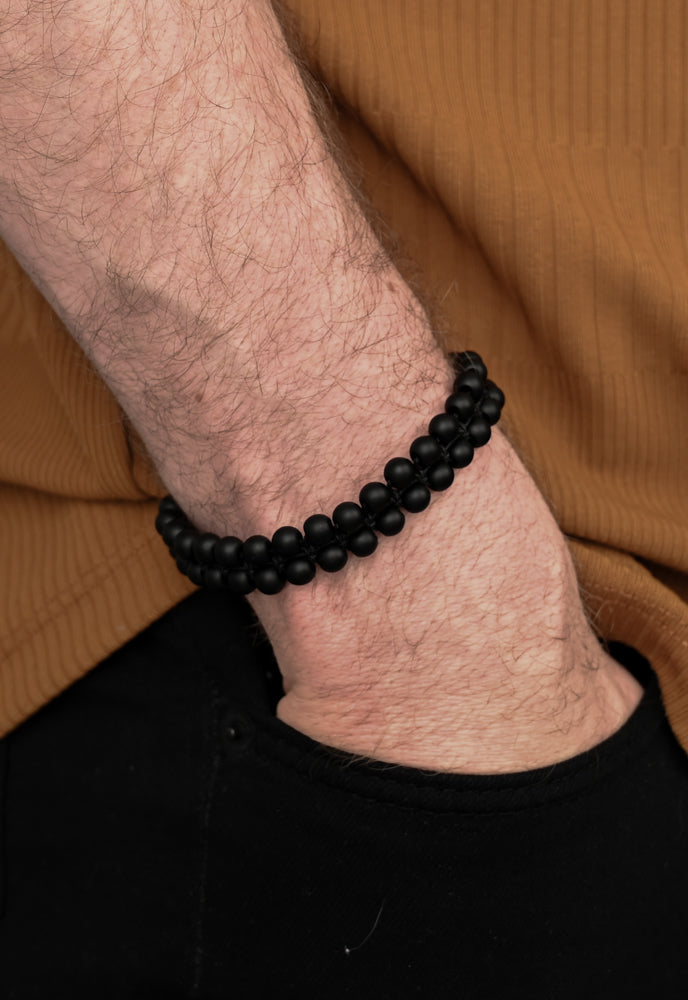 Helix Matte Black Agate Rope Beaded Bracelet