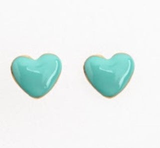 Enamel/Oil Dip Heart Studs/ Tiffany Blue