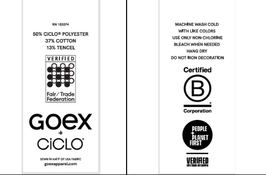 Care Labels- 50% CICLO POLY 37% COTTON 13% TENCEL-HANG DRY