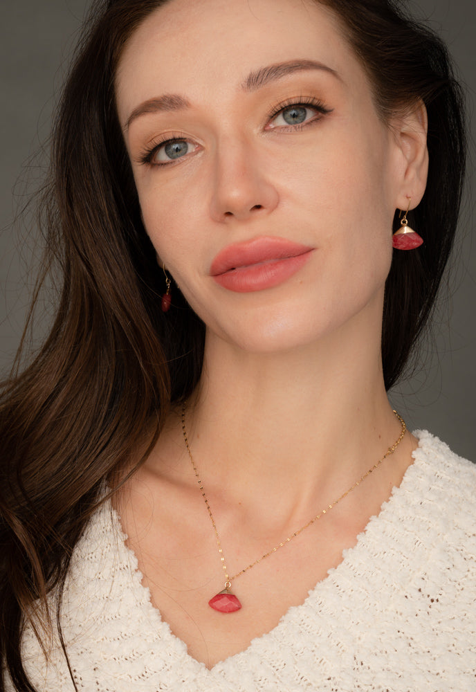 Fan Drop Necklace in Crimson