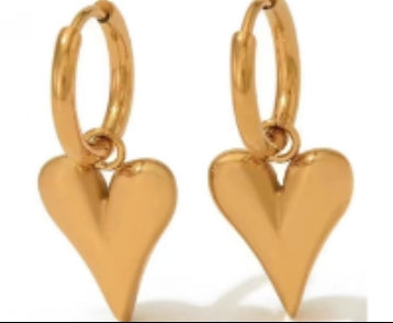 gold enlongated heart earrings