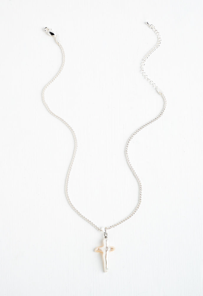 Biwa Cross on Silver Rope -ND 5915