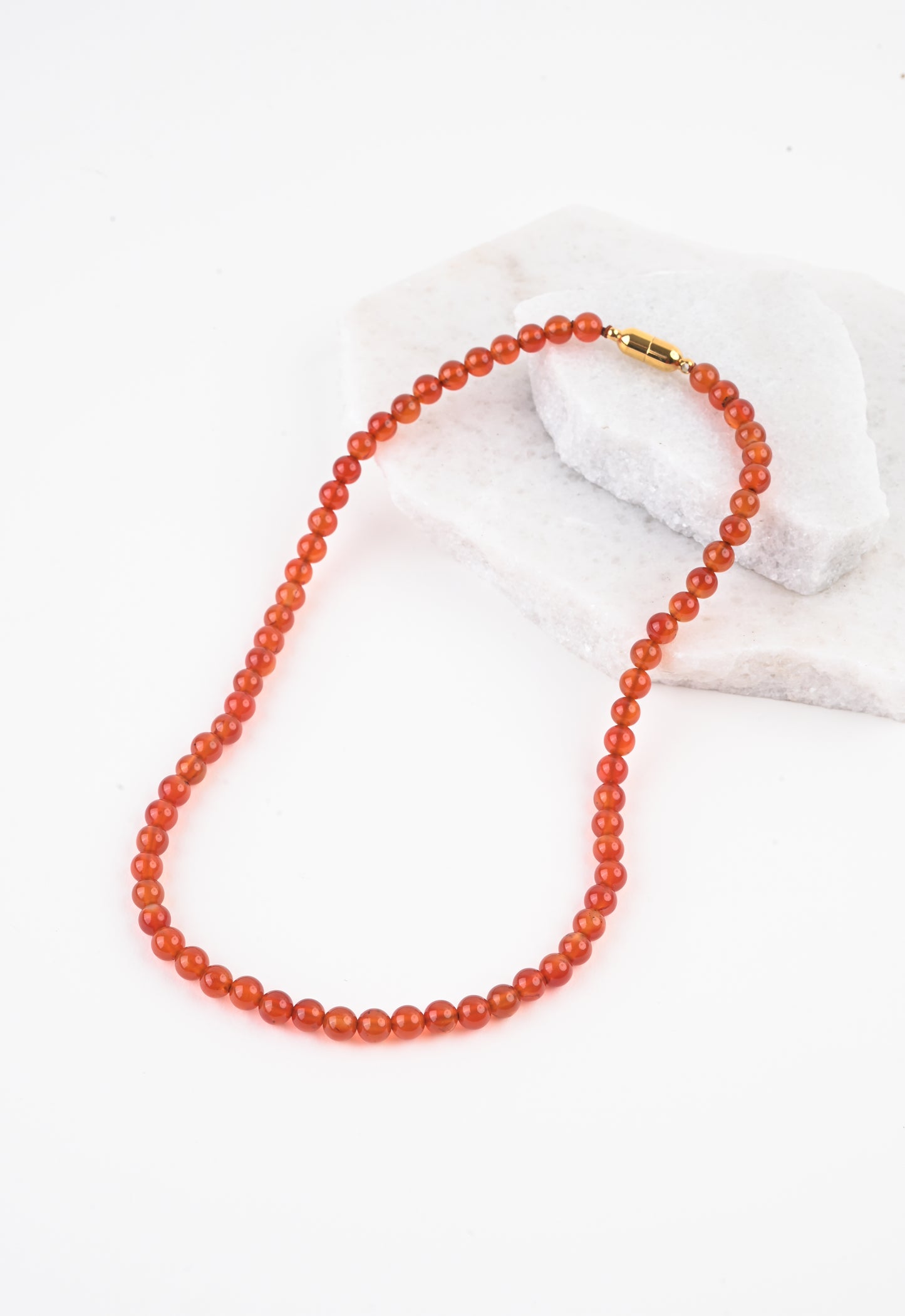 Burnt orange agate bead necklace with gold closures
