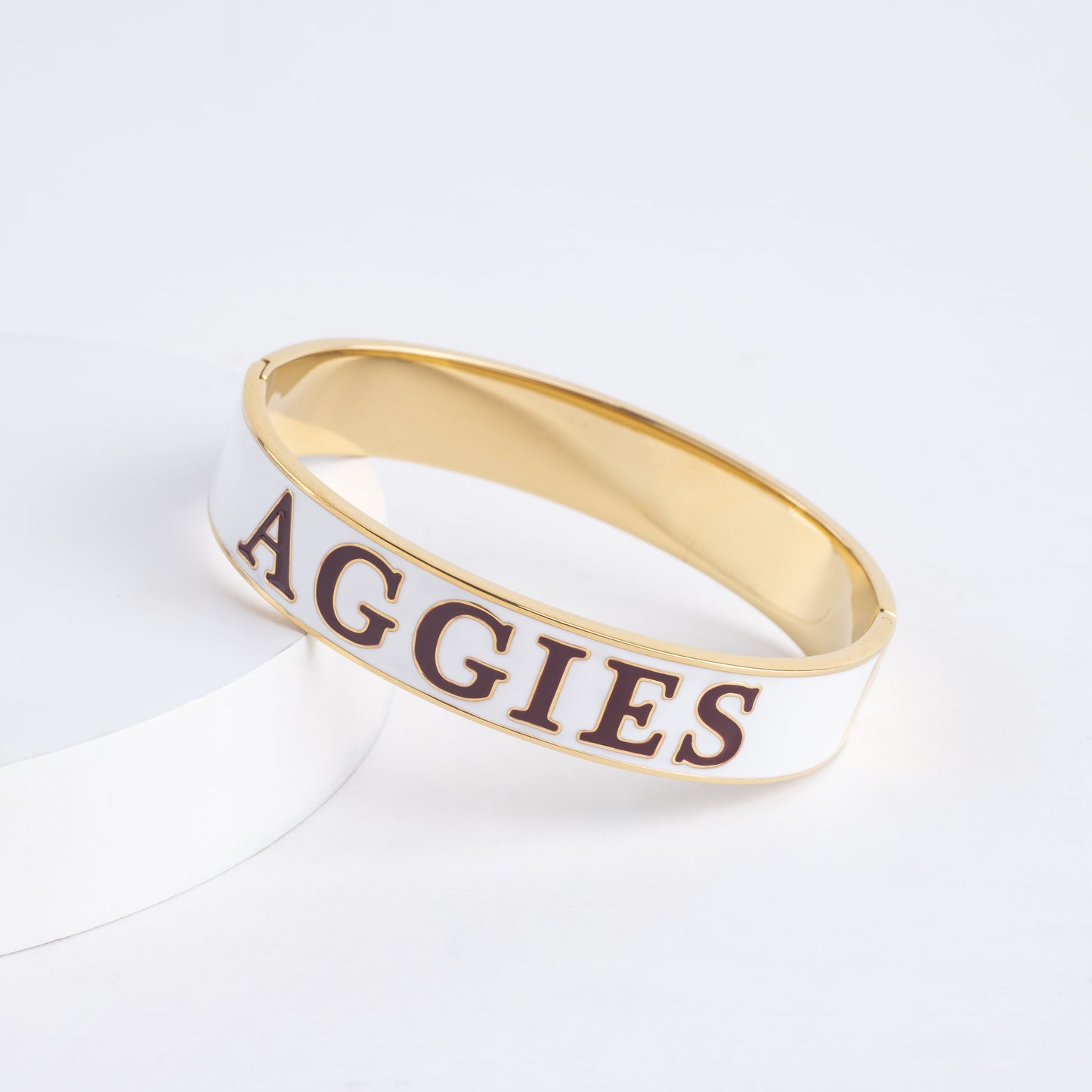 White enamel “AGGIES” in Maroon Cuff