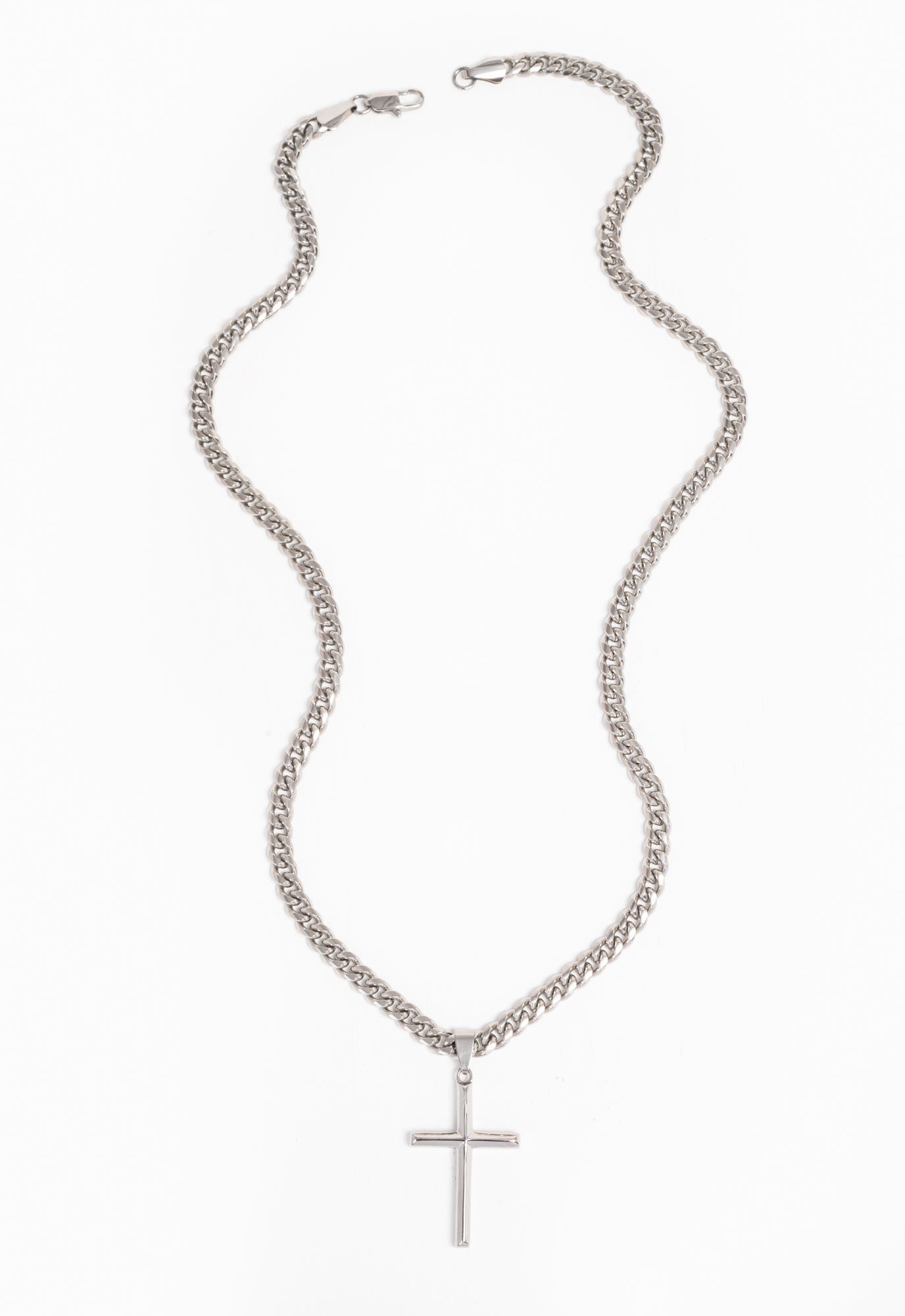 Men’s Cross Pendant on Cuban Curb Chain-silver