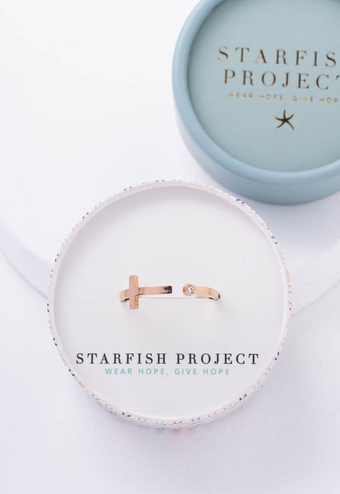 Magdalene Rose Gold Cross Ring