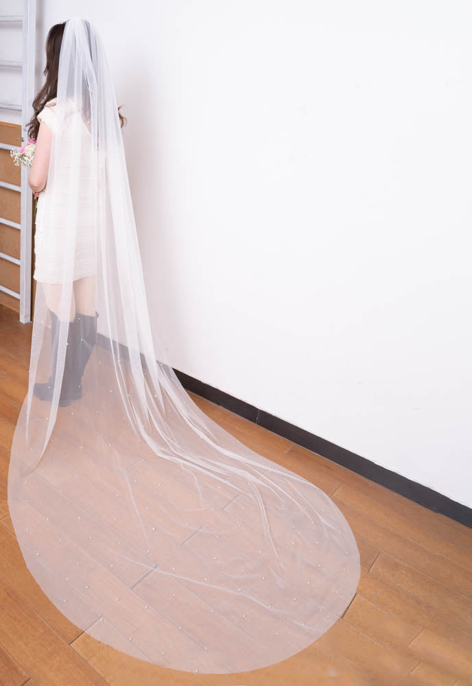 K1-1P Pearl Cathedral Length Veil