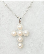 Pearl Cross Necklace -Silver