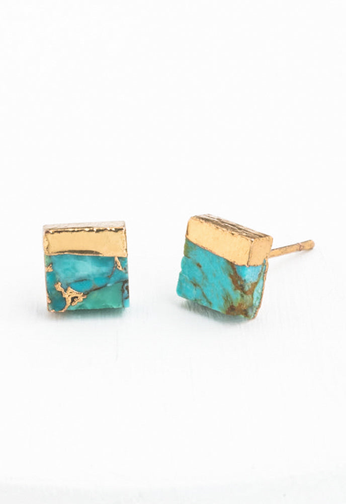 Lorena Square Turquoise Stud Earrings
