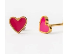 small pink enameled heart studs