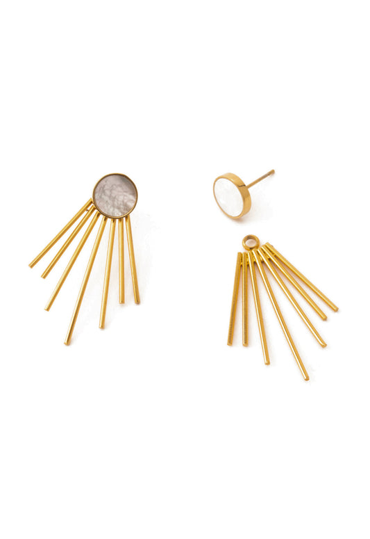 Caroline Mother of Pearl Stud & Fringe Earrings
