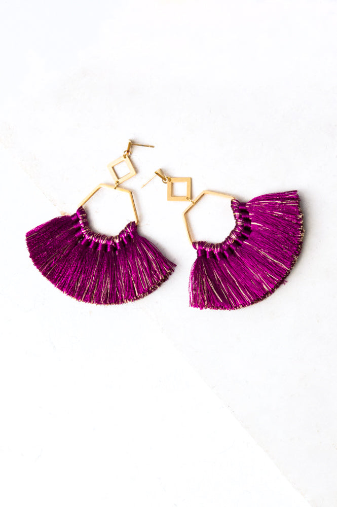 Ava Plum Tassel Earrings