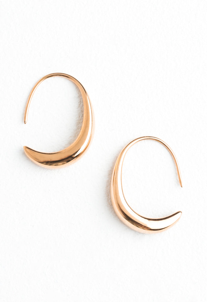 Crescent Moon Thread Drop Earrings in Rose Gold