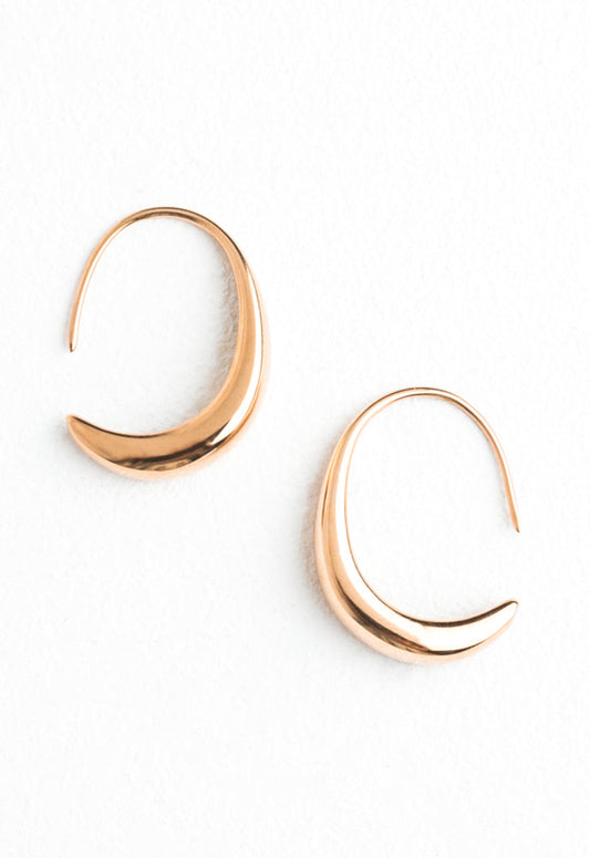 Crescent Moon Thread Drop Earrings in Rose Gold