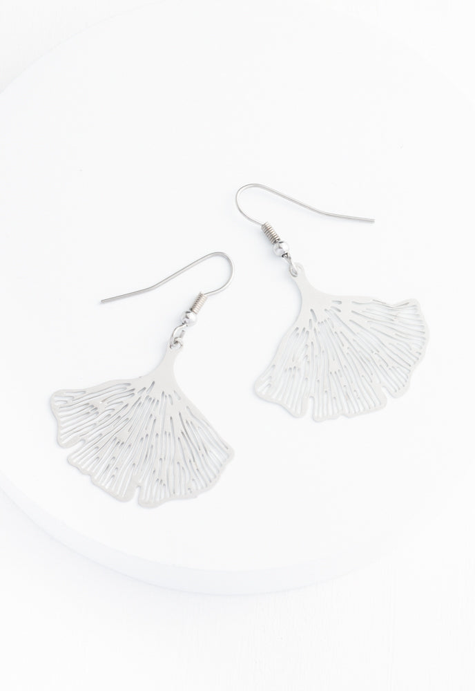 Ginkgo Leaf Earrings in Silver
