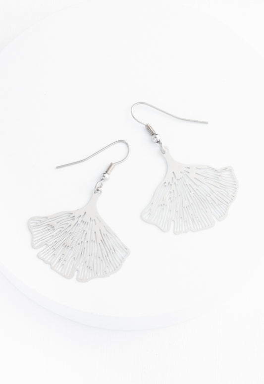 Ginkgo Leaf Earrings in Silver