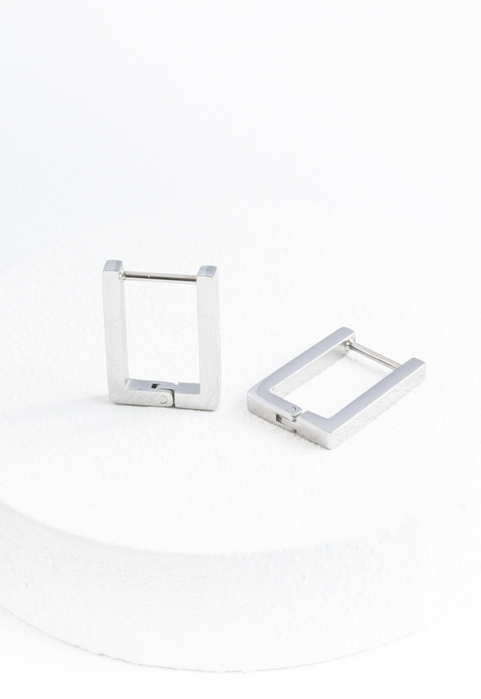 Hope Squared Huggies in Silver