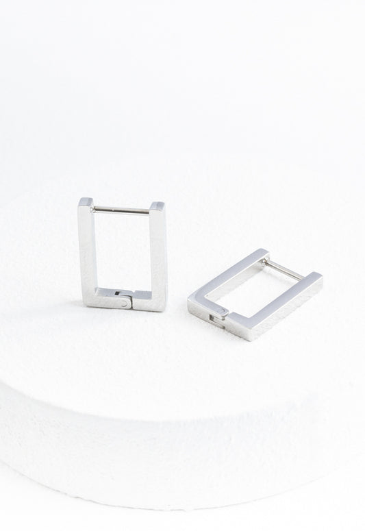 Hope Squared Huggies in Silver
