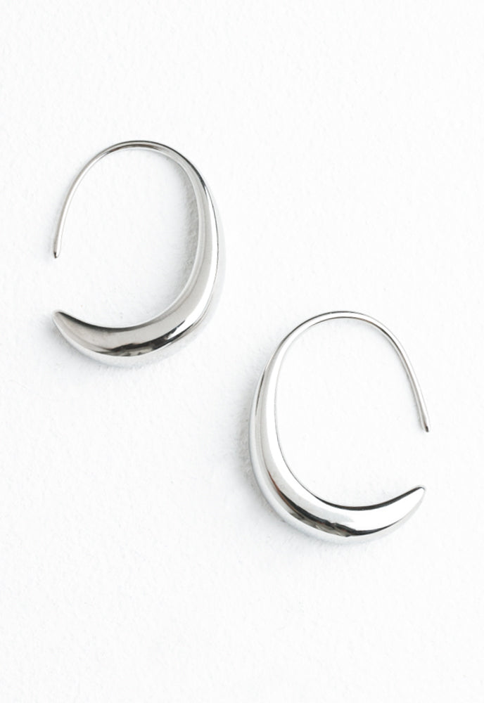 Crescent Moon Thread Drop Earrings in Silver