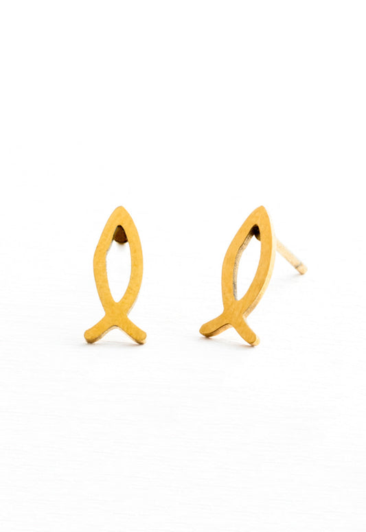 Ichthus Fish Studs in Gold