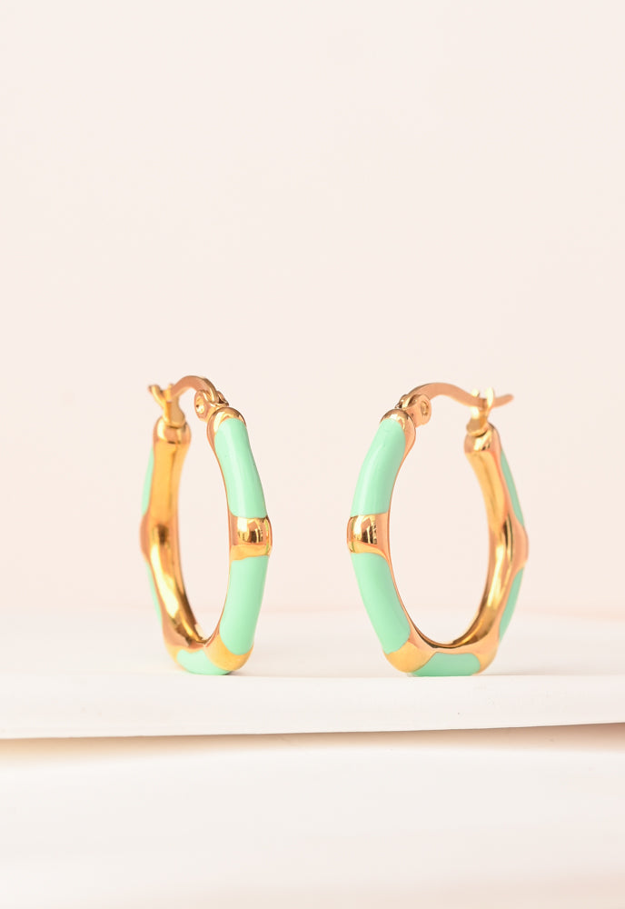 Mint + Ivory  Enamel Hoop Earring Set