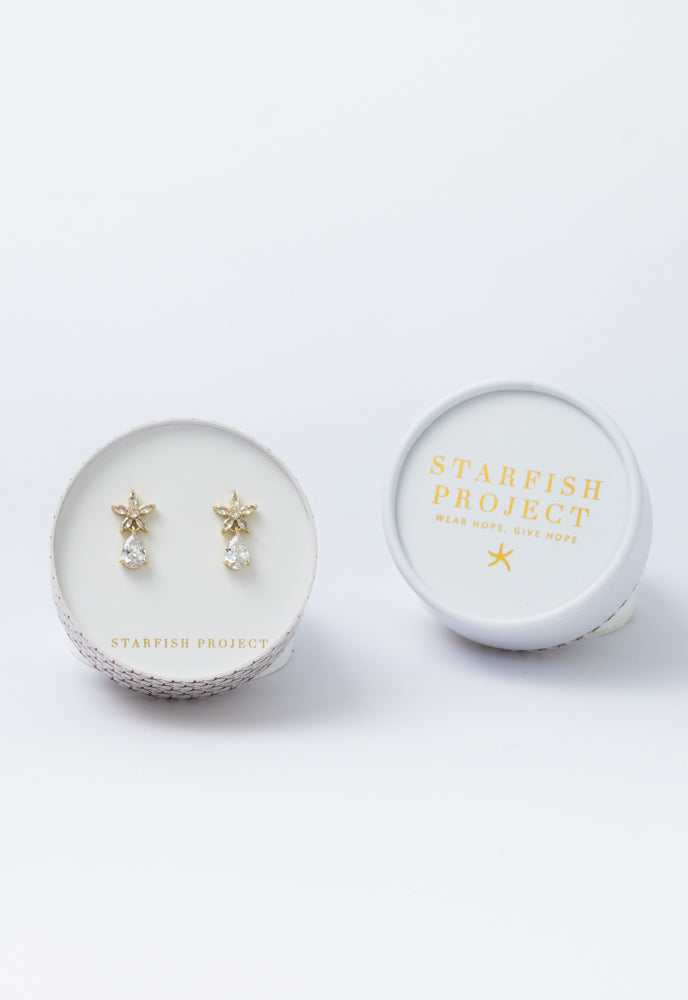Radiant Bloom Gold and Zircon Drop Earrings