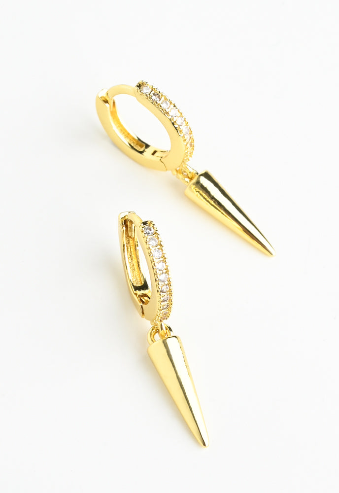 Golden Spike Paved Huggie Hoop Earrings