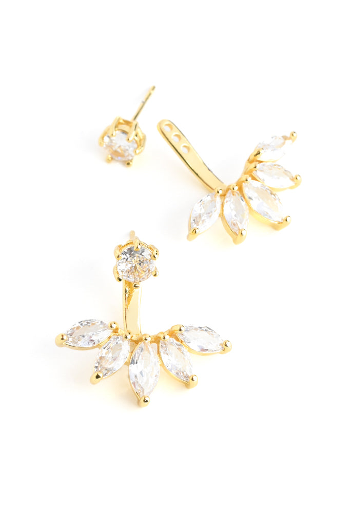 Shine Together 2pc Marquise Cut Zircon and Gold Ear Jacket Earrings