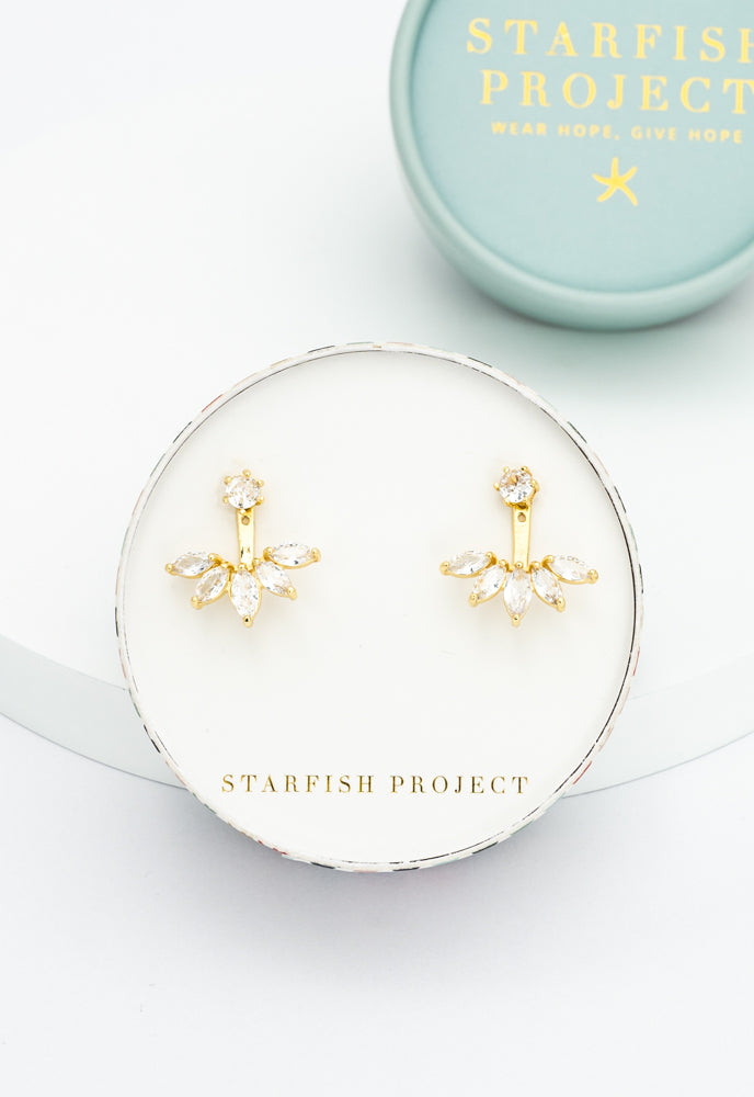 Shine Together 2pc Marquise Cut Zircon and Gold Ear Jacket Earrings