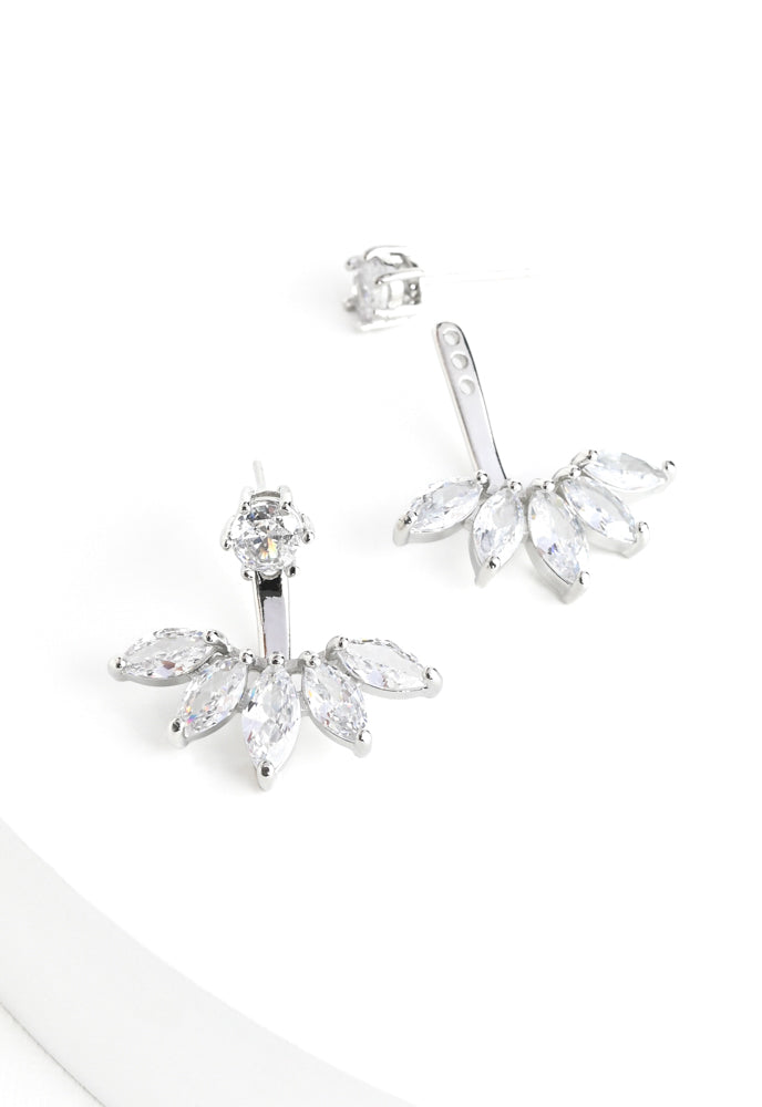 Shine Together 2pc Marquise Cut Zircon and Platinum Ear Jacket Earrings
