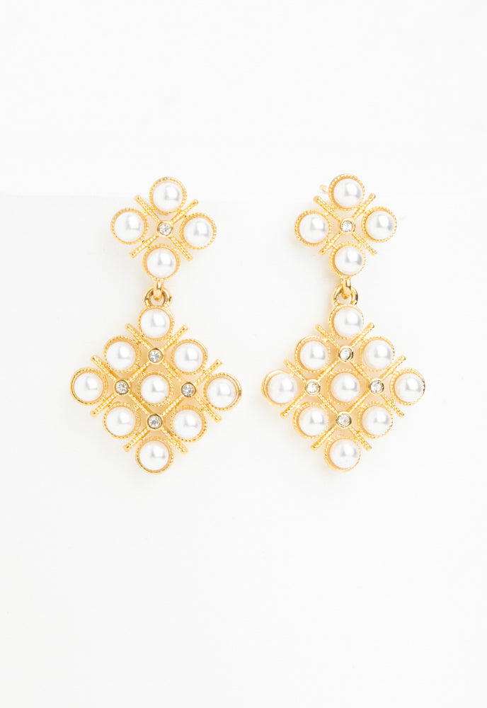 Pearl and Zircon Lattice Earrings