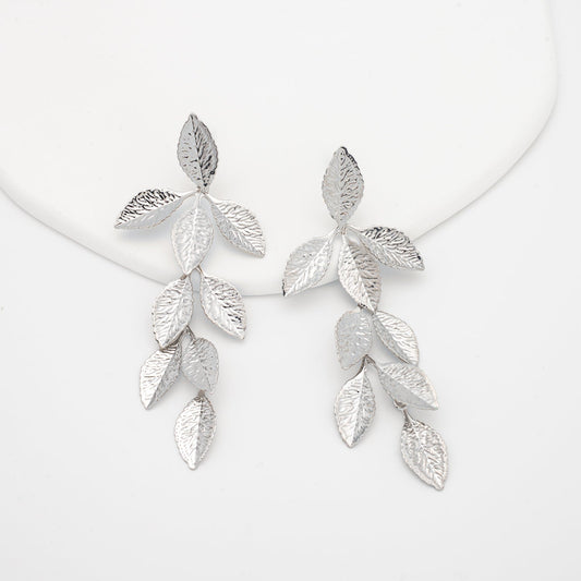 Cascade Leaf Earrings in Platinum