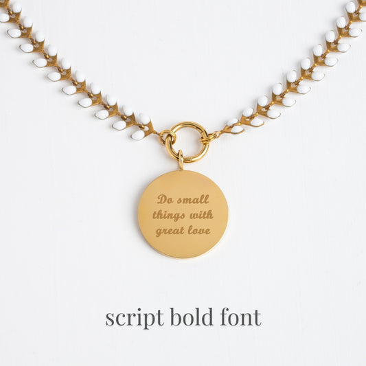 Engravable Round Pendant on Seeds of Hope Chain in Ivory