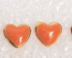 Enamel/Oil Dip Heart Studs/ orange