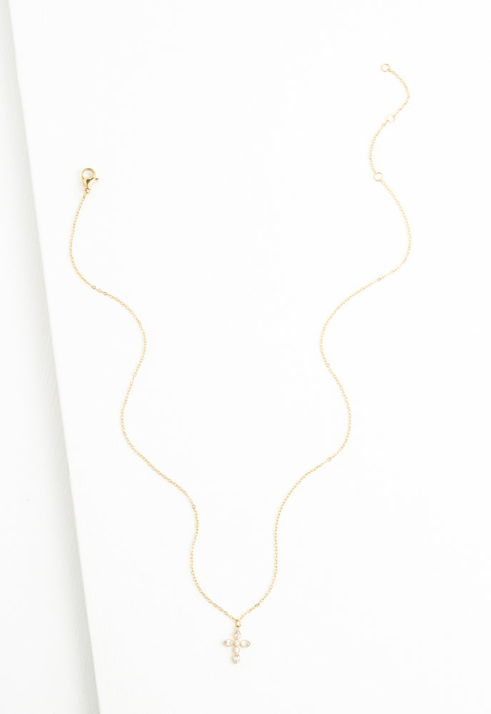 Shimmering Cross Necklace in Gold