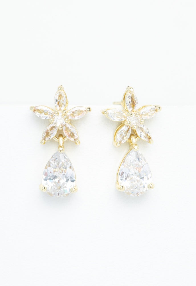 Radiant Bloom Gold and Zircon Drop Earrings