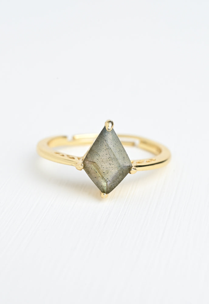 Perfectly-Paired Labradorite and Gold Ring Set