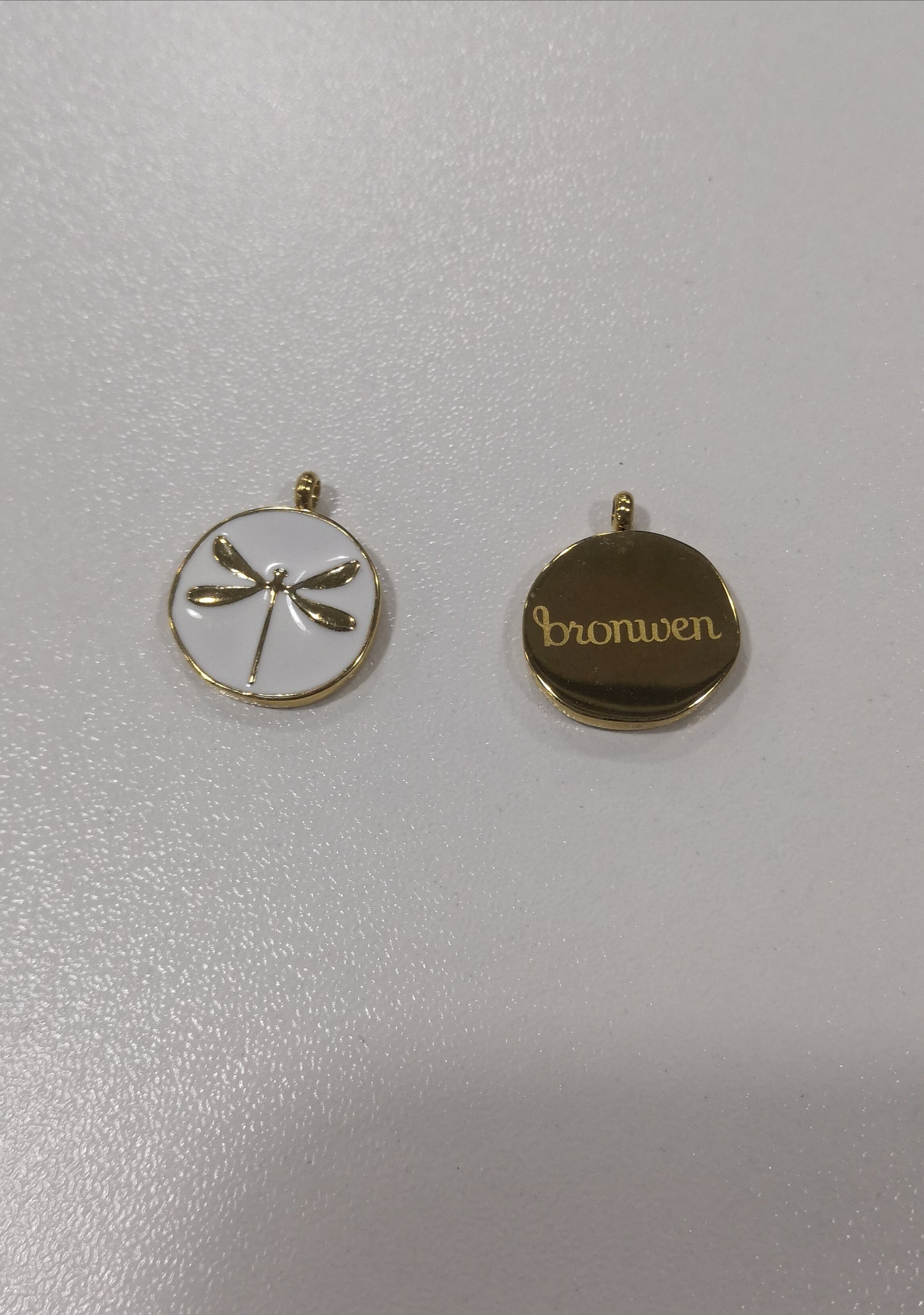 White enamel pendant witha dragonfly