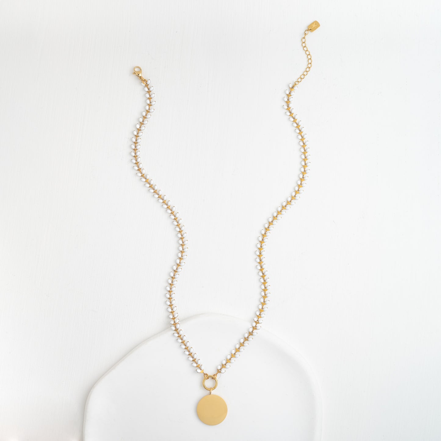 Engravable Round Pendant on Seeds of Hope Chain in Ivory