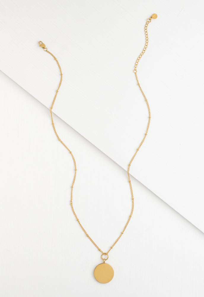 Engravable Round Pendant Gold Necklace