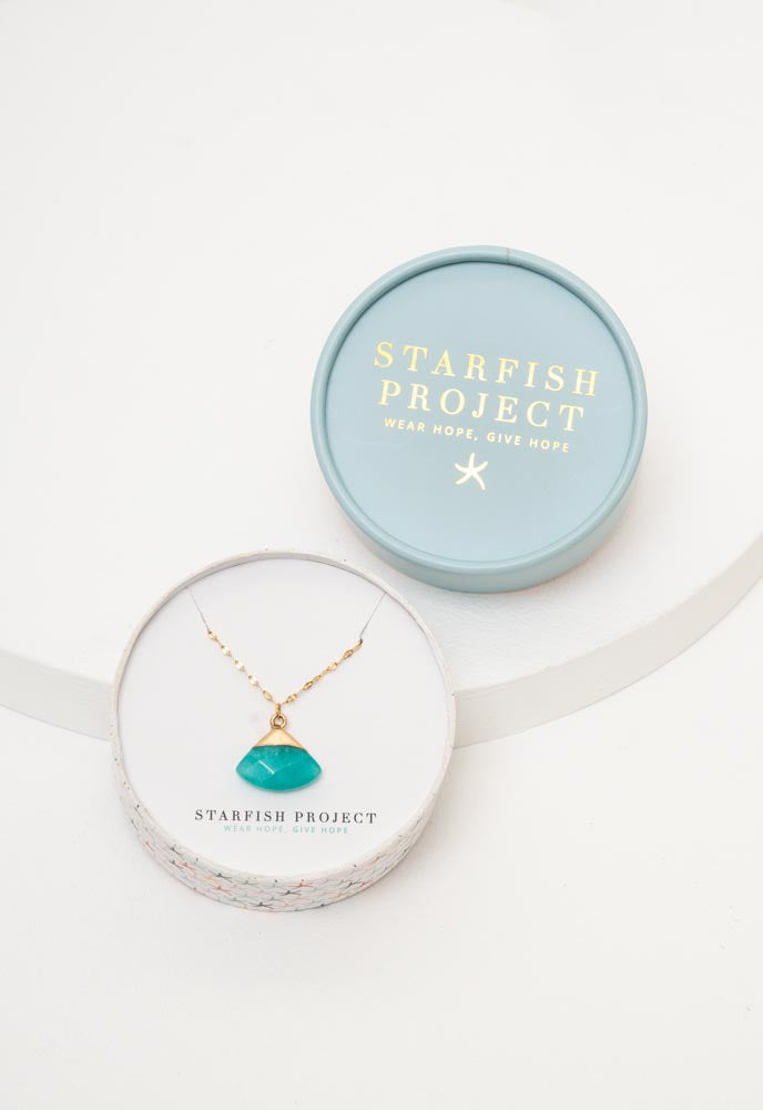 Fan Drop Necklace in Aqua