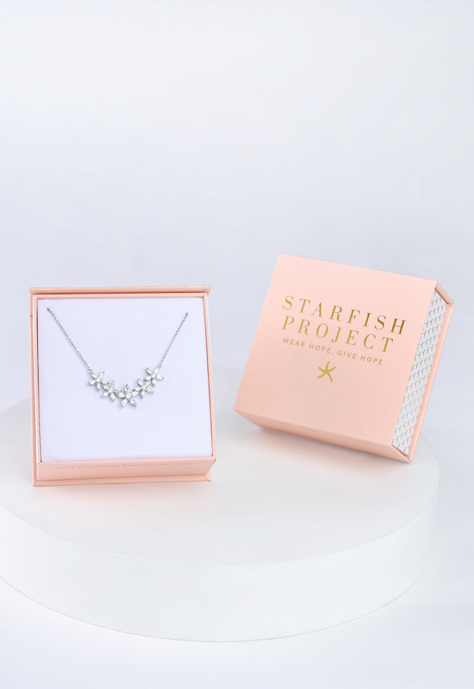Radiant Bloom Platinum and Zircon Necklace